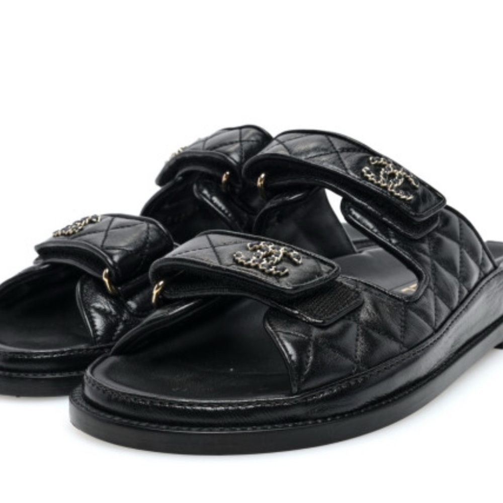 Chanel Lambskin Quilted Dad Chain CC Slide Sandals
